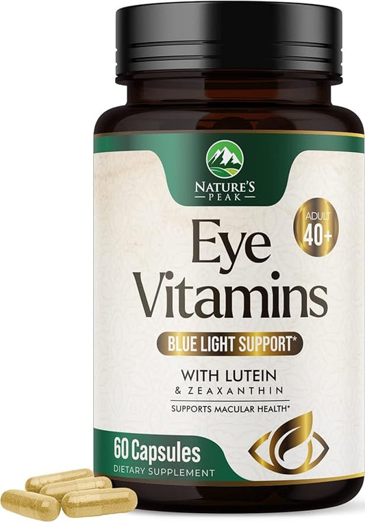 Eye Vitamin & Mineral Supplement with Lutein, Zeaxanthin, Bilberry & Zinc, Supports Eye Strain, Vision Health for Adults with Vitamins C & E, Non-GMO, Vegan Eye Vitamins Supplement - 60 Capsules