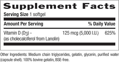 Country Life, Vitamin D3 5000 IU, Supports Healthy Bones, Teeth and Immune System, Daily Supplement, 60 ct