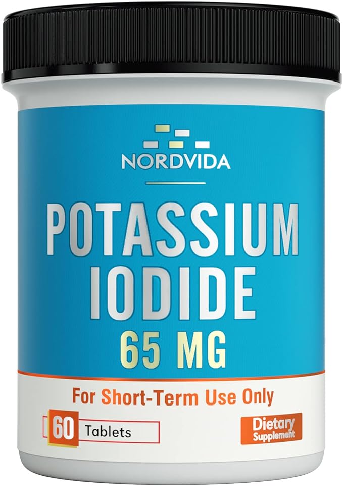 Potassium Iodide 65 mg Tablets, Emergency Kit, Iodide Pills, Survival Kit, Potassium Iodide (KI) Tablets, Thyroid Support, 60 KI Tablets