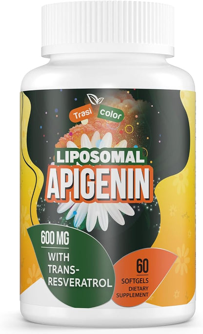 Liposomal Apigenin 550mg - High Bioavailability Apigenin Supplements, Apigenin Support with Trans-Resveratrol 50mg, Apigenina - Flavonoid Antioxidants, 60 Softgels