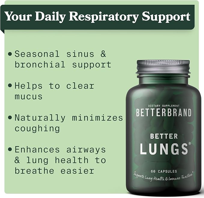 Betterbrand BetterLungs Daily Respiratory Health Supplement (60 Capsules) | with Vitamin D, Elderberry, Ginseng, Mullein, and Reishi Mushroom | for Lung Health and Allergy Relief (Pack of 2)