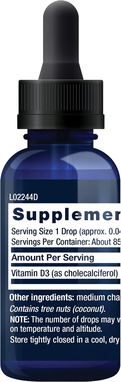 Life Extension Liquid Vitamin D3 50mcg(2000IU) - Vitamin D Supplement Unflavored Drops for Immune Support, Bone and Heart Health – Gluten-Free, Non-GMO – Net 1 fl. Oz. (29.57mL) - 850 Servings