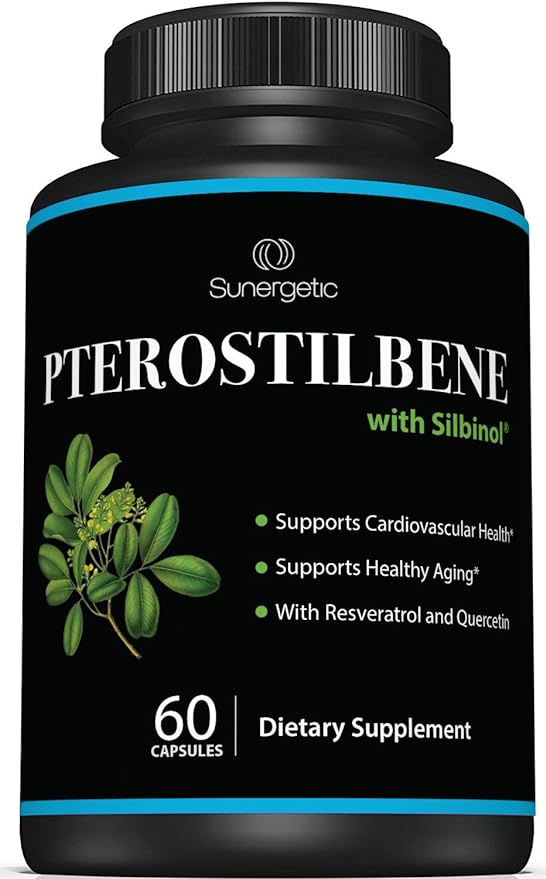 Premium Pterostilbene Supplement – Pterostilbene with Resveratrol & Quercetin – Supports Healthy Aging – Natural Source Pterostilbene 100mg per Serving – 60 Capsules