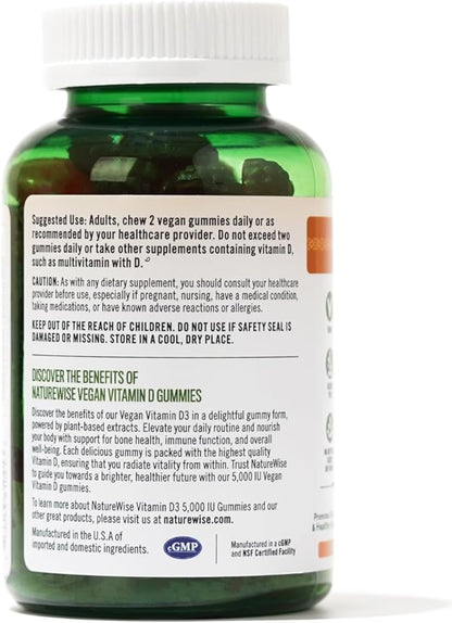 NatureWise Vitamin D3 5000 IU Gummies - Mixed Berry Flavor - Vitamin D Gummies for Adults, Immune Support Supplement, Muscle & Bone Strength - Vegan, Gluten Free, Non-GMO - 60 Gummies[1-Month Supply]