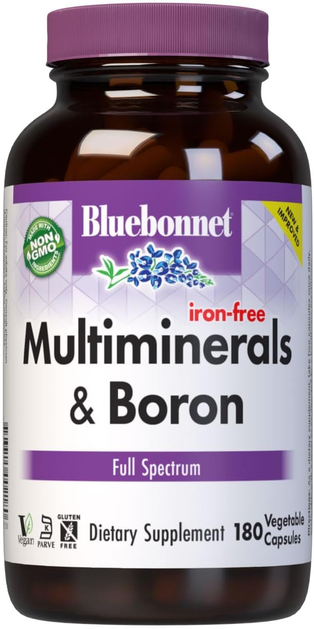 BlueBonnet Multi Minerals Plus Boron No Iron Vegetarian Capsules, 180 Count