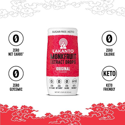 Lakanto Liquid Monkfruit Extract Drops - Zero Calorie, Zero Sugar, Keto Drink Sweetener, Sugar Substitute, On the Go, Tea, Coffee, Water, Smoothies, Other Drinks (Original - 1.76 Fl Oz - Pack of 2)