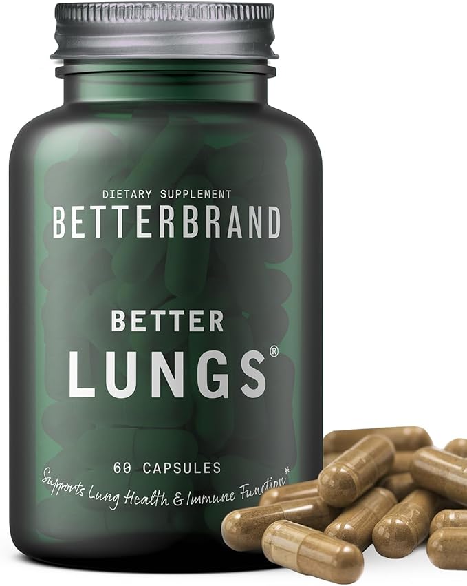 Betterbrand BetterLungs Daily Respiratory Health Supplement | with Mullein Leaf, Elderberry, Vitamin D, Ginseng and Reishi Mushroom | Lung Health, Allergy, Sinus, and Mucus Relief (60 Capsules)