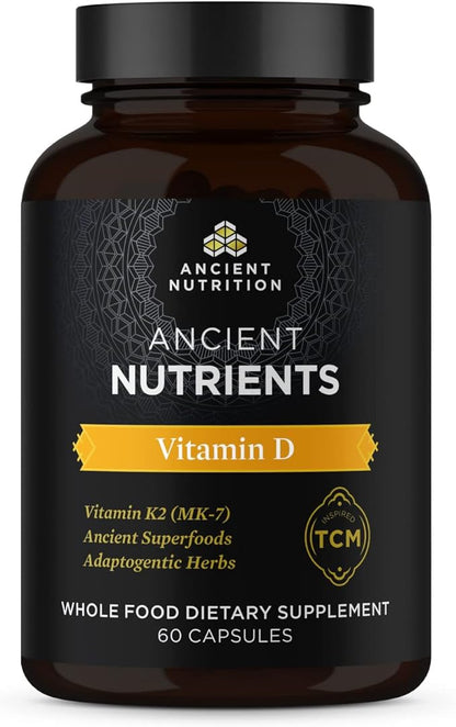 Ancient Nutrition Vitamin D Supplement, 5,000 IU Vitamin D for Immune Support, Made from Bone Broth and Mushroom Extract, Supports Healthy Inflammation, Paleo and Keto Friendly, 60 Capsules