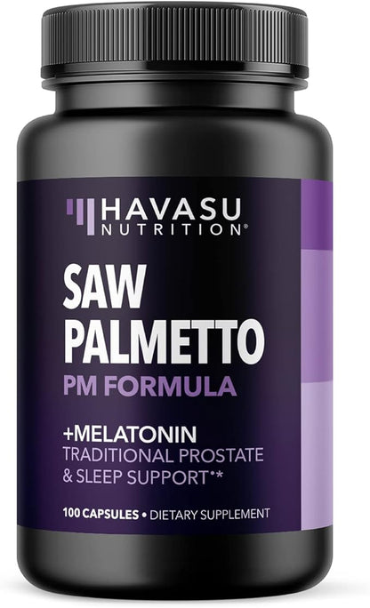 Saw Palmetto with Melatonin for Sleep & Prostate Supplement | Saw Palmetto Powder and Extract Ratio with Chamomile | Reduce Urinary Frequency for Men and Support Bladder in PM | Over 3 Month Supply