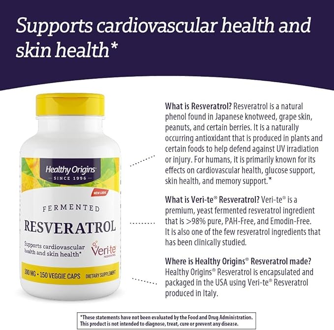 Healthy Origins Resveratrol (Trans-Resveratrol), 300 mg - European Resveratrol Nutritional Supplements - Vegan, Non-GMO & Gluten-Free Antioxidant Supplement - 150 Veggie Capsules