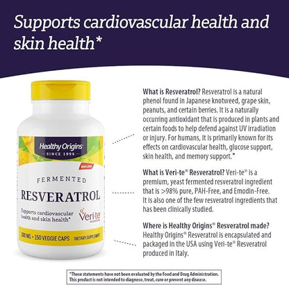 Healthy Origins Resveratrol (Trans-Resveratrol), 300 mg - European Resveratrol Nutritional Supplements - Vegan, Non-GMO & Gluten-Free Antioxidant Supplement - 150 Veggie Capsules