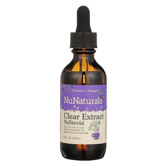 NuNaturals Clear Extract Stevia, Plant-Based Sweetener, Unflavored, Glass Bottle, 2oz