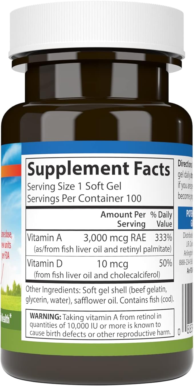 Carlson - A & D, 10000 IU (3000 mcg RAE) Vitamin A, 400 IU (10 mcg) Vitamin D3, Vision Support, Skin Health, 100 Soft Gels