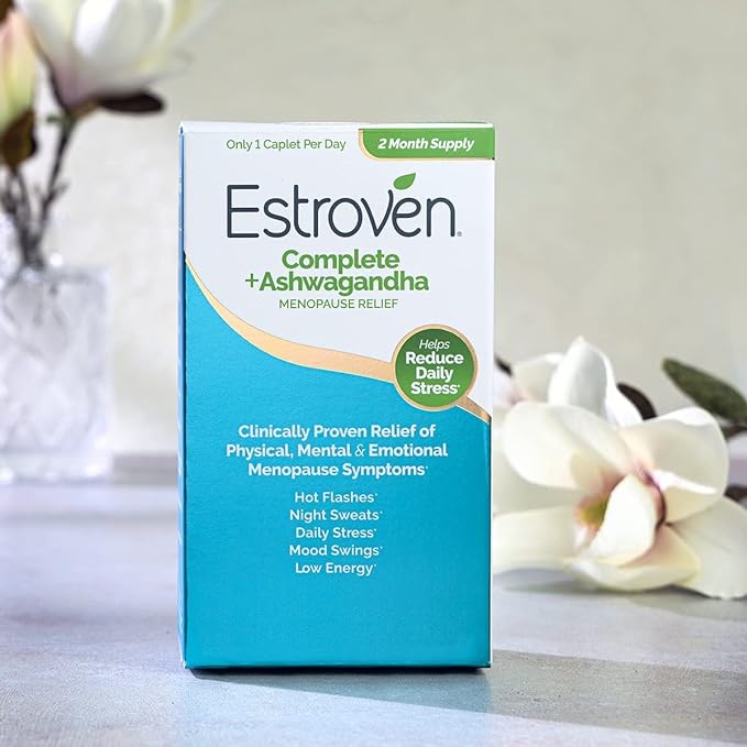 Estroven Complete + Ashwagandha Multi-Symptom Menopause Supplement for Women - Clinically Proven Ingredients Provide Menopause Relief & Night Sweats + Hot Flash Relief* - 4 Month Supply (Pack of 2)