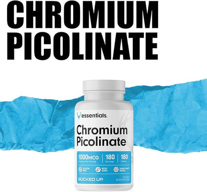 Bucked Up Chromium Picolinate 1000mcg Per Serving, Bucked Up Essentials (180 Servings, 180 Tablets)