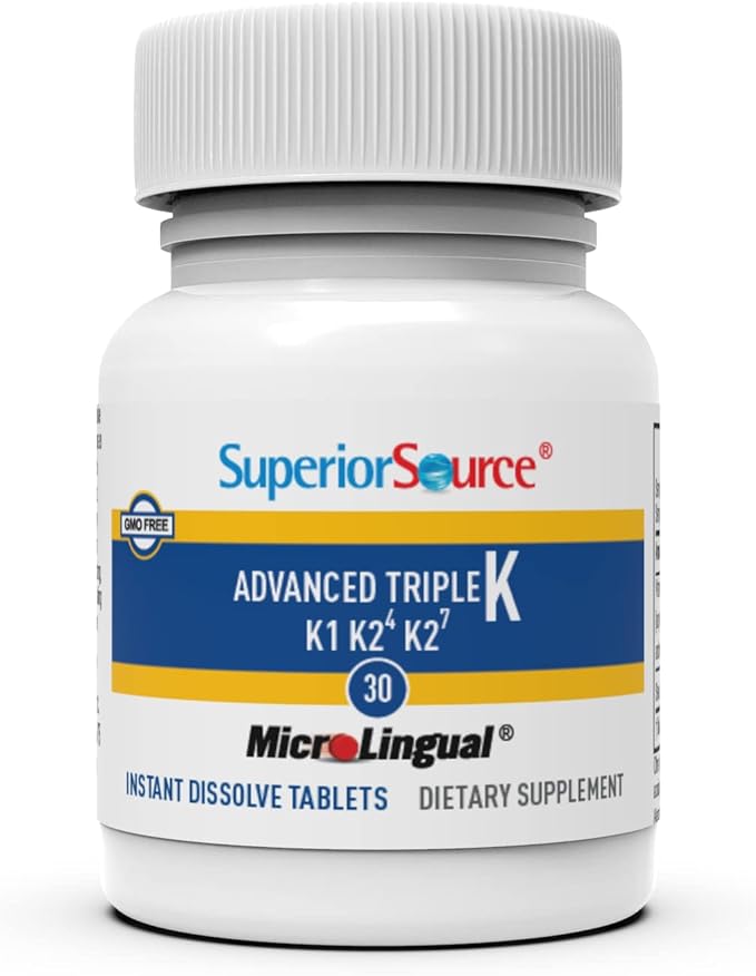 Superior Source Triple K, 3-in-1 Formula, MK-4 500 mcg, MK-7 50 mcg, K1 500 mcg, Quick Dissolve MicroLignual Tablets, 30 Count, Healthy Bones and Arteries, Immune & Cardiovascular Support, Non-GMO