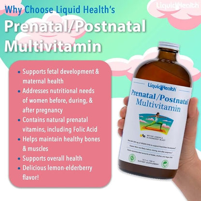 LIQUIDHEALTH Prenatal/Postnatal Multiple Liquid Women's Multivitamin with Real Folate - Pre & Postnatal Vitamins for Before, During, After Pregnancy - Vegan, Sugar-Free, Non GMO, Great Taste (2 Pack)