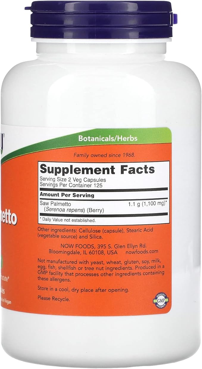 NOW Supplements, Saw Palmetto Berries (Serenoa repens) 550 mg, Men's Health*, 250 Veg Capsules