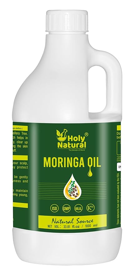 Holy Natural's Moringa Oil (33.81 fl oz/ 1000ml) | Pure & Natural, Cold Pressed Virgin, Good For Skin, Hair and Body