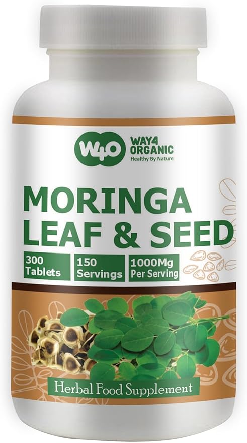 Moringa Oleifera Leaf and Seed Powder (80:20) Ratio 300 Pills(Tablets), 150 Servings, 1000 mg. Uncoated Malunggay Herbal Supplement, No Chemical Coating, Green Superfood. Pack of 2.