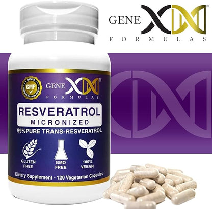 GENEX Trans Resveratrol 1000mg Serving 99% Pure Micronized Pharmaceutical Grade Trans-Resveratrol + Bioperine Extract mad in a GMP & NSF Certified Facility (4X 250mg Cpasules 120ct)