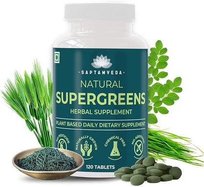 Natural Supergreen 120 Tablets | Multivitamin, Contains Moringa, Wheatgrass, Spirulina & Barely Grass