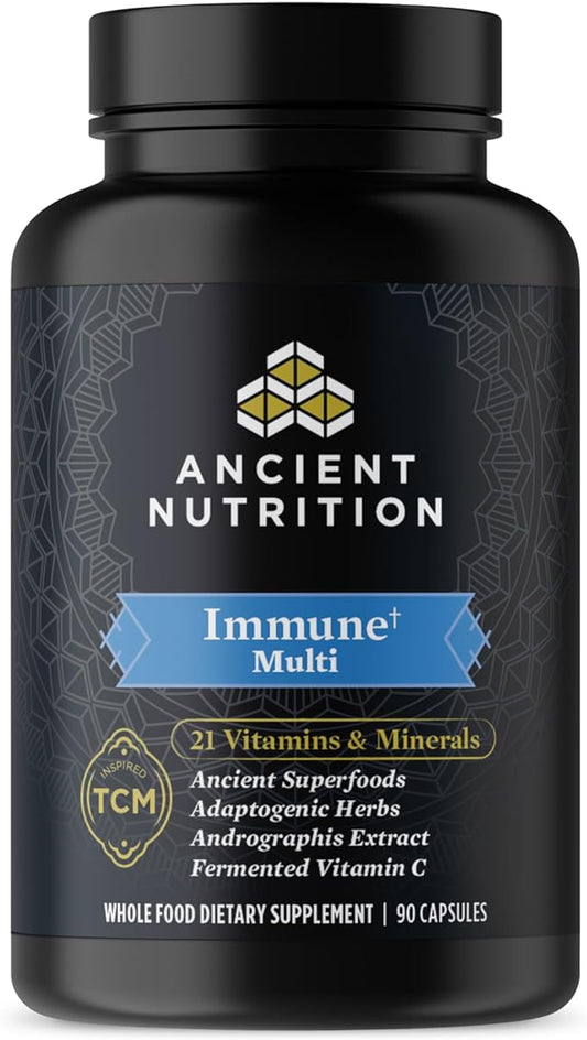 Ancient Nutrition Multivitamin for Immune Support, Immune, 21 Vitamins and Minerals with Vitamin D & C, Turmeric, Supports Immunity, Stress Relief and Heart Health, Keto Friendly, 90 Capsules