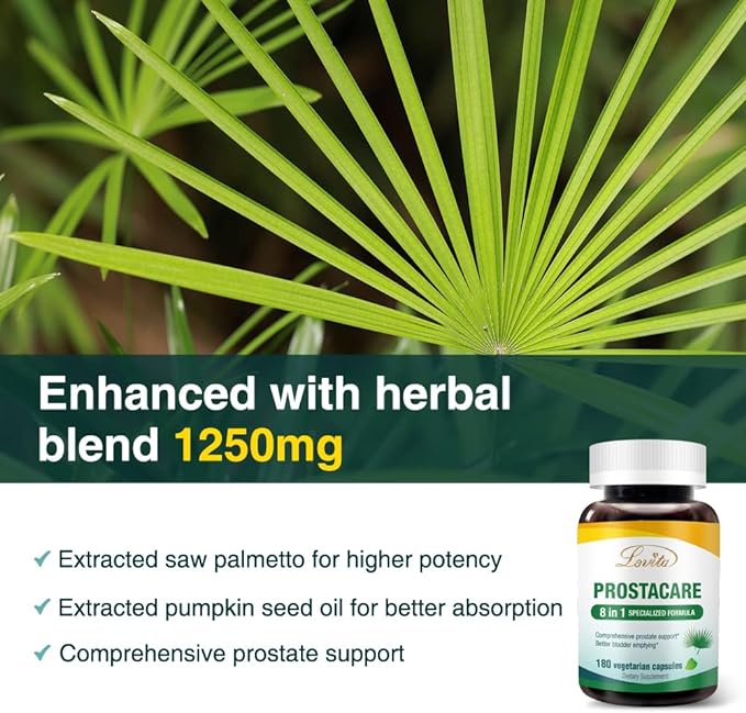 Prostate Health, 8 in 1 Exclusive Prostate Supplements for Men with Saw Palmetto 500mg, Stinging Nettle, Lycopene, Prevent Hair Loss & Normal Urination Frequency, 180 Veggie Capsules