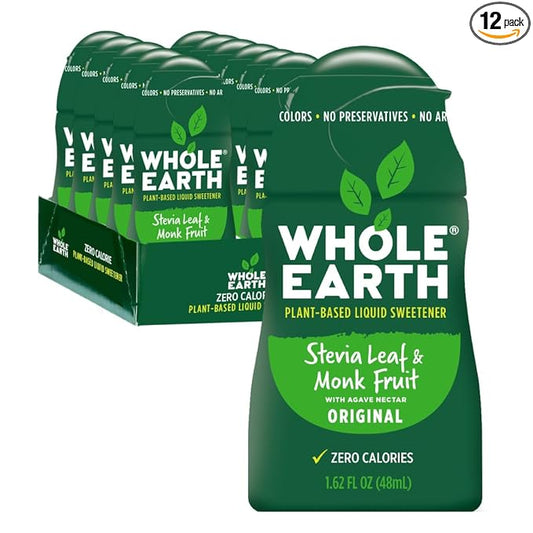 Whole Earth Stevia & Monk Fruit Liquid Sweetener, Original, No Erythritol, Squeeze Bottle, 1.62 Fl Oz (Pack of 12)