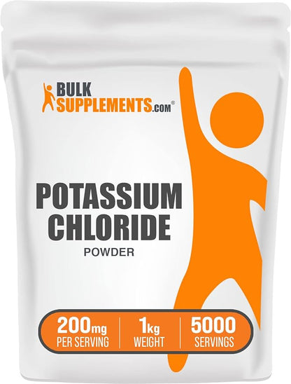 BulkSupplements.com Potassium Chloride Powder - Potassium Supplement Powder, Potassium Chloride Salt Substitute, Potassium Salt - Gluten Free, 200mg per Serving, 1kg (2.2 lbs) (Pack of 1)