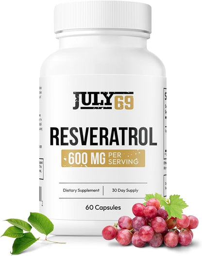 Resveratrol Capsules 600mg per Serving, Potent Antioxidant Dietary Supplement Capsules, 60 Capsules in 1 Bottle, Made in USA