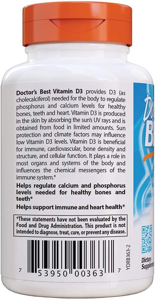 Doctor'S Best Vitamin D3, Capsule 5, 000 Iu for Healthy Bones, Teeth, Heart & Immune Support, Non-GMO, Gluten-Free, Soy Free, 720 Count (Pack of 1)