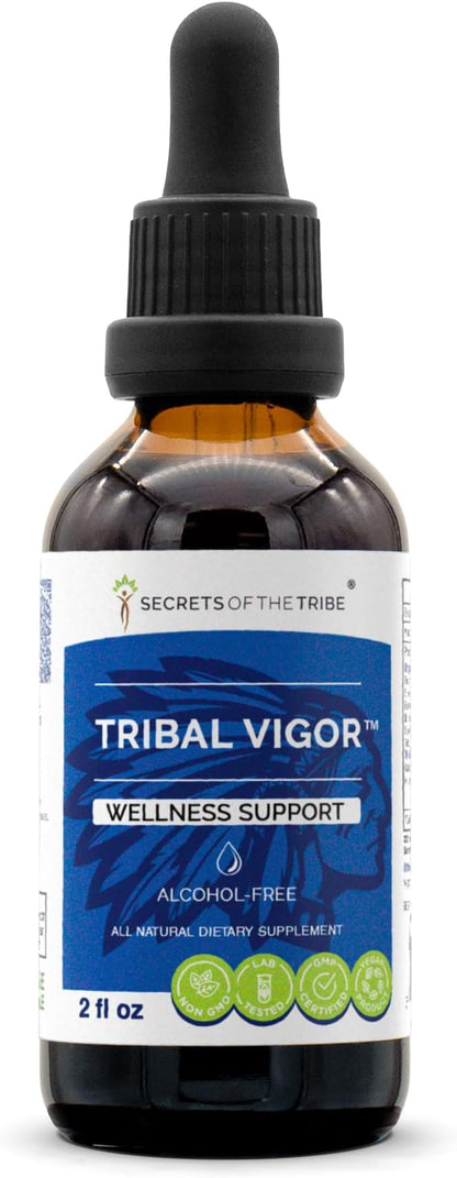 Tribal Vigor Alcohol-FREE Extract, High-Potency Herbal Drops,Tincture made from Eleuthero Siberian Ginseng,Catuaba,Barrenwort - Horny goat weed,Muira Puama,Saw Palmetto,Tribulus.Wellness Support 2 oz