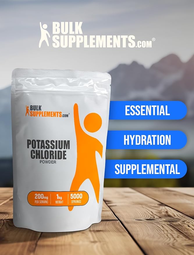 BulkSupplements.com Potassium Chloride Powder - Potassium Supplement Powder, Potassium Chloride Salt Substitute, Potassium Salt - Gluten Free, 200mg per Serving, 1kg (2.2 lbs) (Pack of 1)