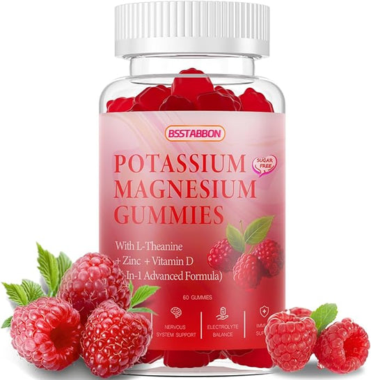 Potasium Magnesium Gummies -320mg Magnesium,100mg Potassium with L-Theanine Zinc Vitamine D for Men and Women 60 Count (60 Count)