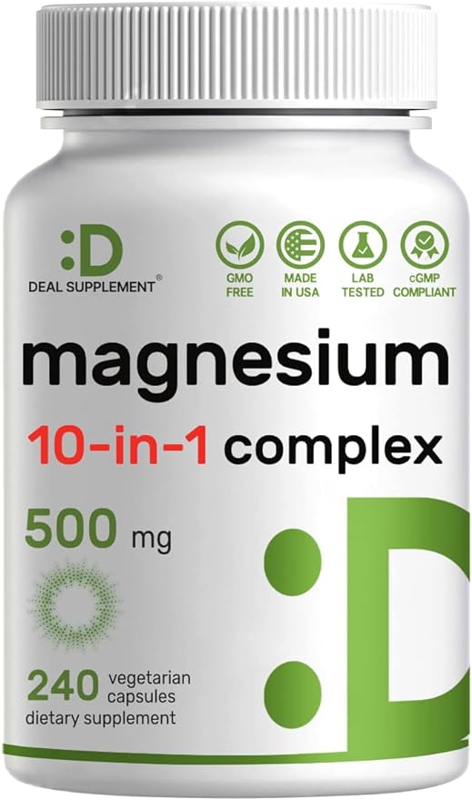 Magnesium Complex Supplement – 10 in 1 – Glycinate, Citrate, Malate, & More – High Bioavailable Chelated Minerals – Veggie Capsules