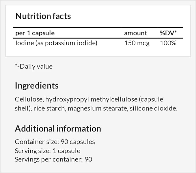 Potassium Iodide 150 mcg per Capsule - 90 Vegan Capsules - 3 Months Supply - for Optimal Gland Function and Energy Metabolism - Diet Supplement by Apollo's Hegemony