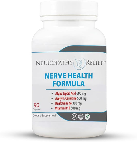 NEUROPATHY RELIEF™ Nerve Health Formula - Advanced Support with Alpha Lipoic Acid, Acetyl-L-Carnitine, Benfotiamine, and Vitamin B12-90 Capsules