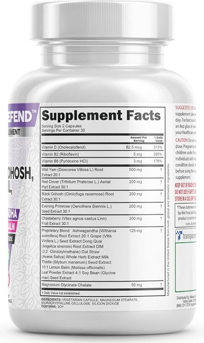 Clean Nutra Wild Yam Red Clover Black Cohosh Supplement with Evening Primrose Oil Chasteberry Dong Quai DIM Ashwagandha Grape Seed Extract Milk Thistle Lemon Balm & More