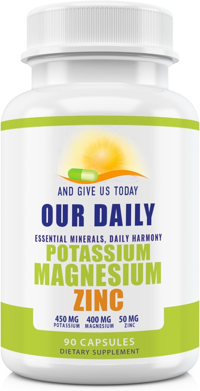 Magnesium Potassium Supplements W Zinc - 90 Capsules 400MG Magnesium,450MG Potassium,50MG Zinc for Vascular Health – High Absorption Vegan Potassium Magnesium Supplement for Leg Cramps and Sleep