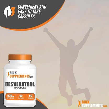 BulkSupplements.com Resveratrol Capsules - Resveratrol Supplement, Polygonum Cuspidatum, Resveratrol 500mg - Antioxidants Supplement, Resveratrol Pills - 1 Capsule per Serving, 60 Capsules