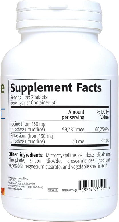 New Roots Herbal Potassium Iodide 65 mg KI Supplement | 60 Tablets for Thyroid Support | Iodine - YODO Naciente