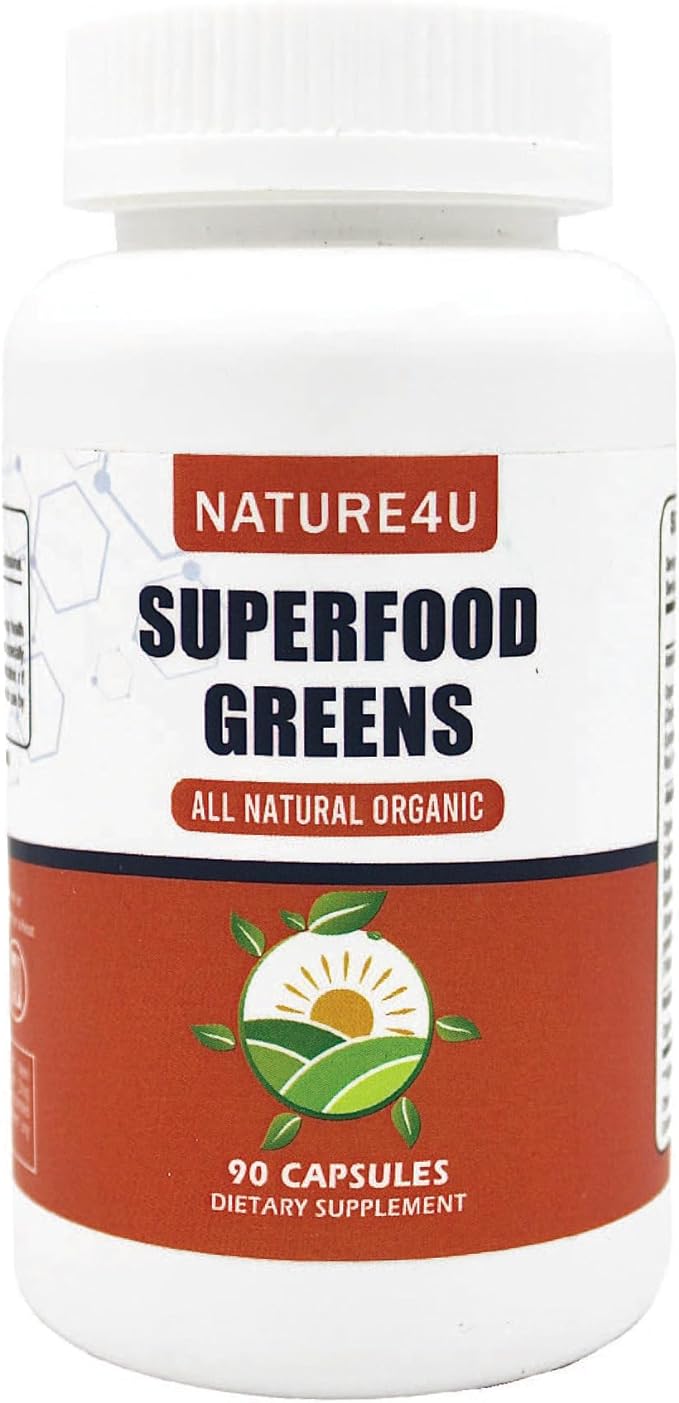 Organic Greens Superfood, 13 Phytonutrient Super Greens Capsules with Turmeric, Moringa, Wheat Grass, Chlorella and Spirulina Powder, Alkalize and Detox Immune Energy Supplement, 90 Capsules