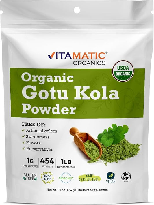 Vitamatic Certified USDA Organic Gotu Kola Powder 1 Pound (16 Ounce)