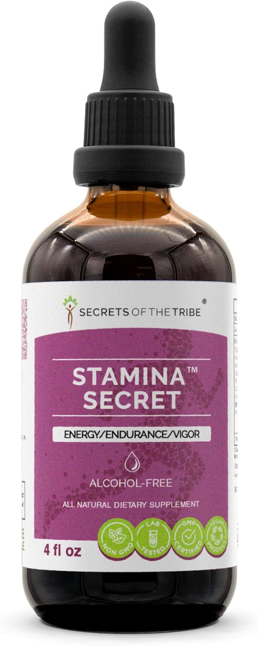 Stamina Secret Alcohol-Free, Glycerite Maca, Schisandra, Eleuthero Siberian Ginseng, Gotu Kola, Barrenwort-Horny Goat Weed, Rhodiola. Tincture, Herbal Extract Energy/Endurance/Vigor 4 OZ