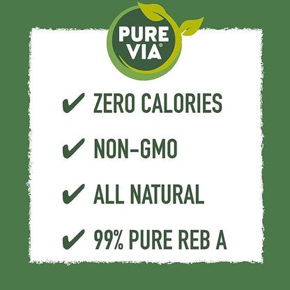 PURE VIA Stevia Sweetener Packets, Sugar Substitute, Natural Sweetener, Erythritol Free, Zero Calorie Natural Sweetener Packets, 80-Count (Pack of 12)