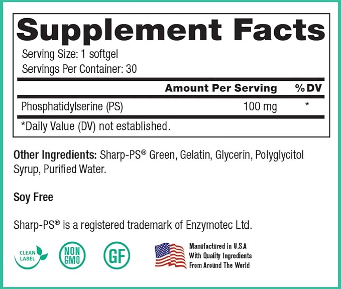 Peak Pure & Natural “Peak PS” Phosphatidylserine Brain Health Supplement - Soy-Free Nootropic for Memory Health - Supplement for Brain Health - 30 Count 100mg Softgels