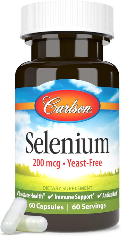 Carlson - Selenium, 200 mcg Yeast-Free, Prostate Health & Immune Support, Antioxidant, 60 Capsules