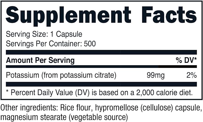 Nutricost Potassium Citrate 99mg, 500 Capsules