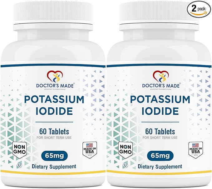 Doctor’s Made Potassium Iodide 65 mg 60 Tablets Thyroid Supplements Kosher Exp Date 04/2025 Pack of 2